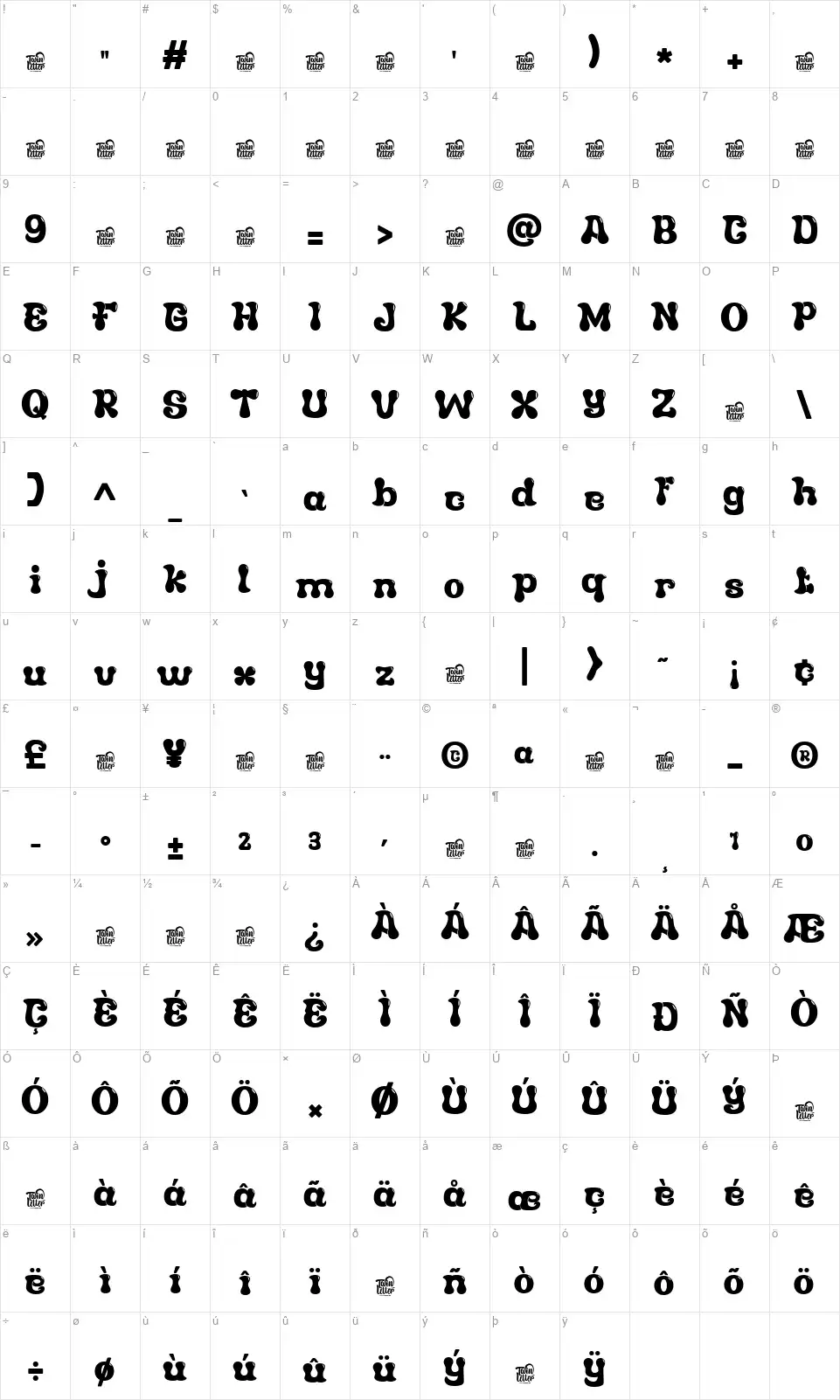 Ayixolfont character map