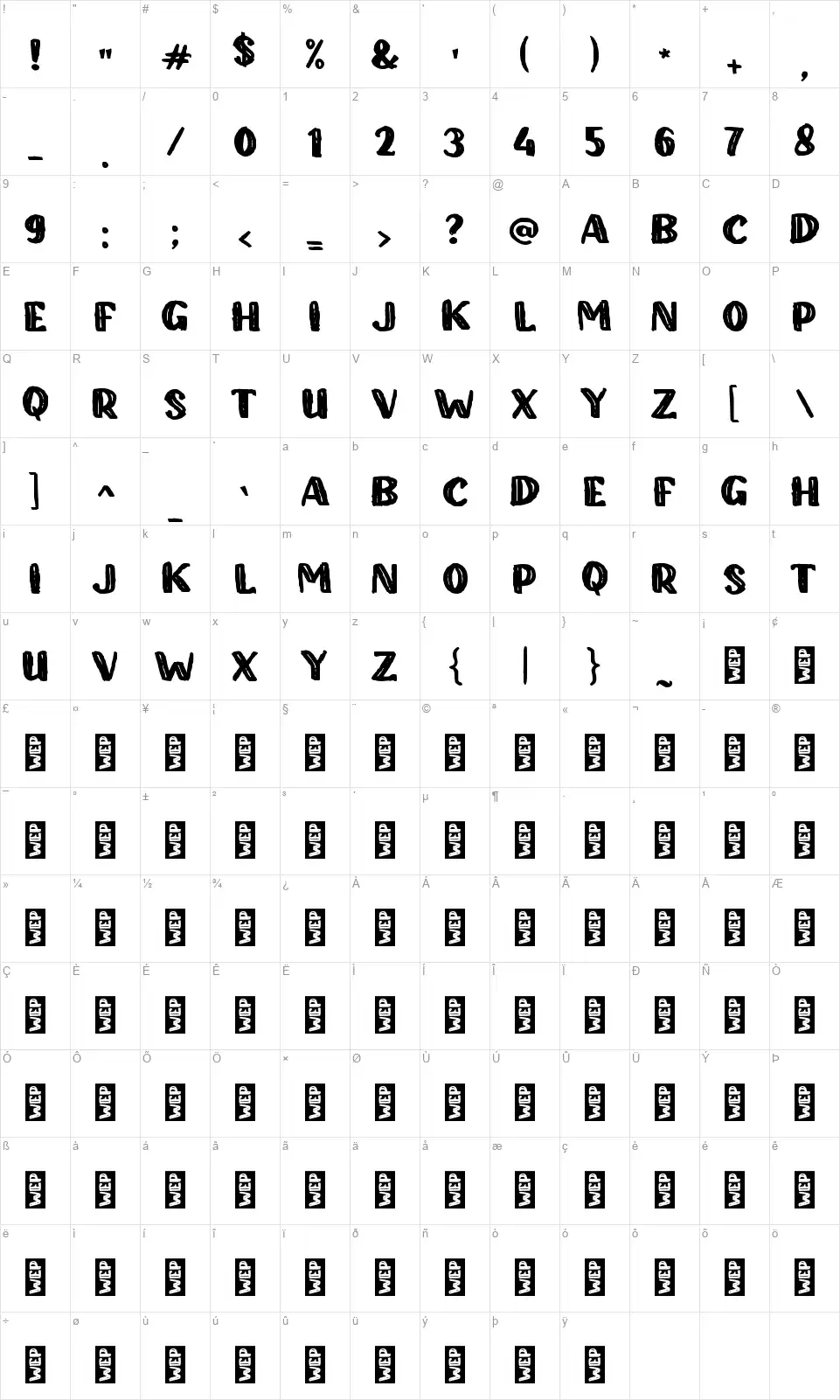 b Batesfont character map