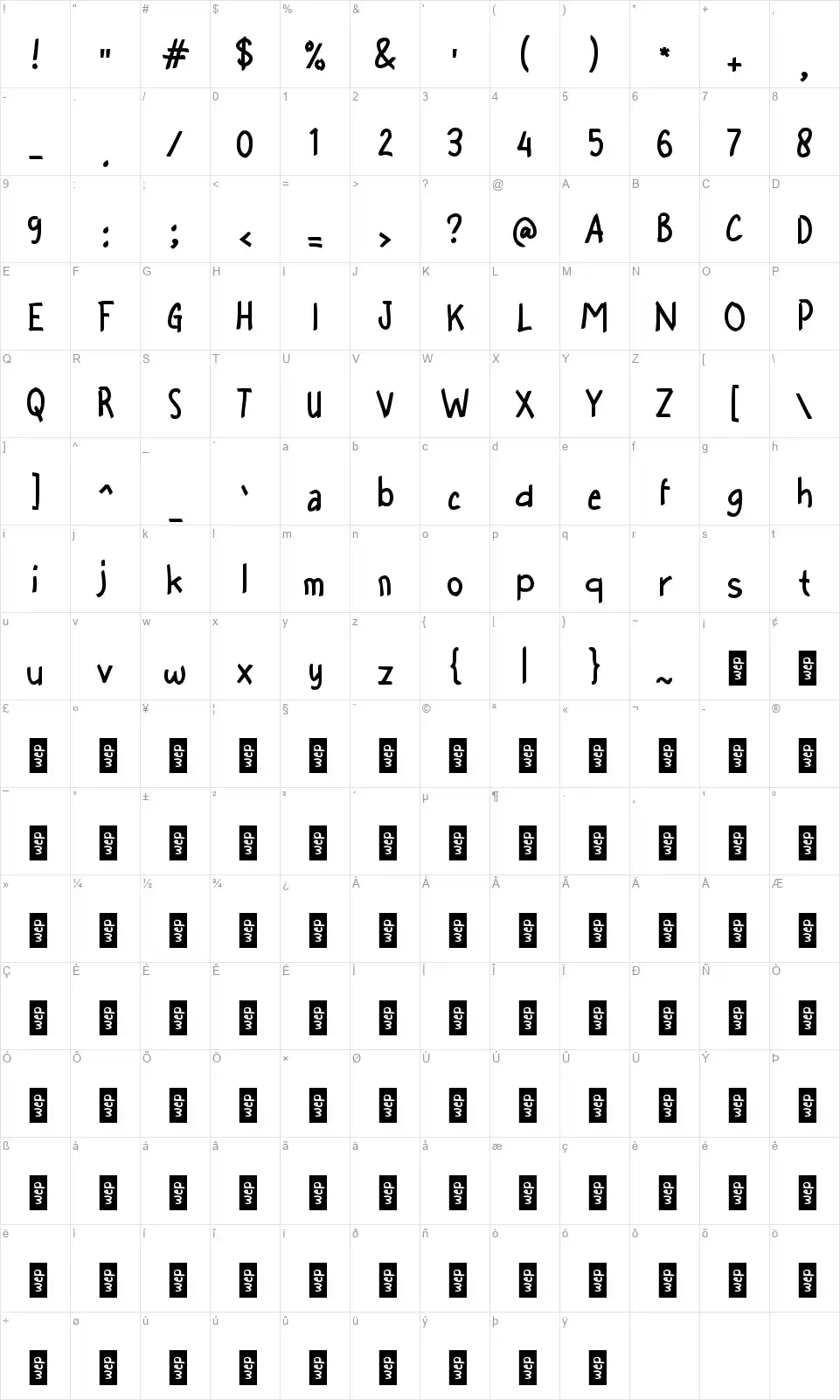 b Bisa Selamatfont character map