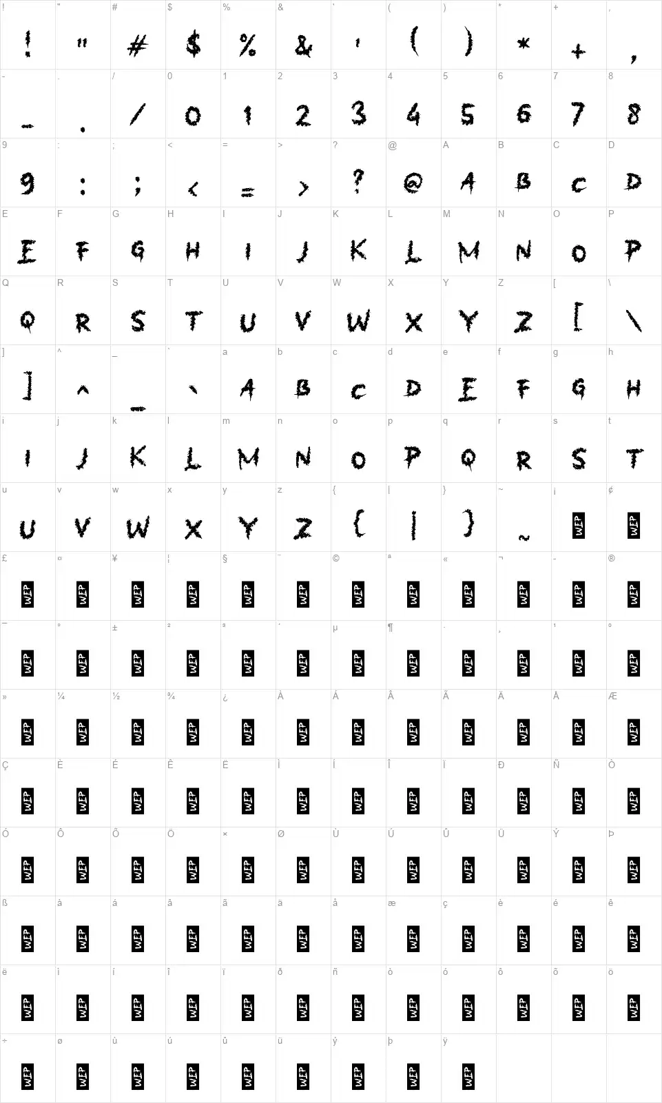 b Bungkamfont character map