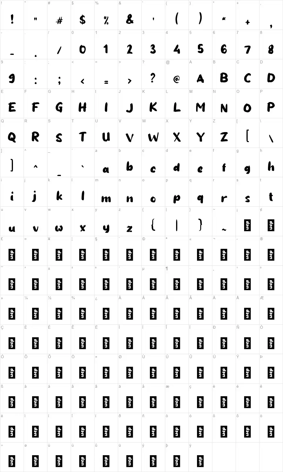 b Buttercream Chocolatefont character map
