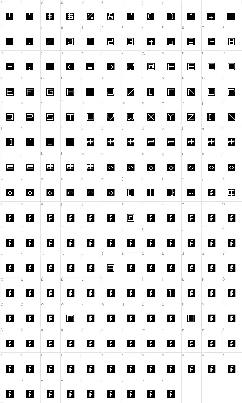 Back to heavy coat fat groundfont character map