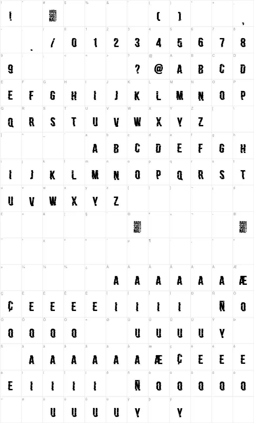 Bad Signalfont character map