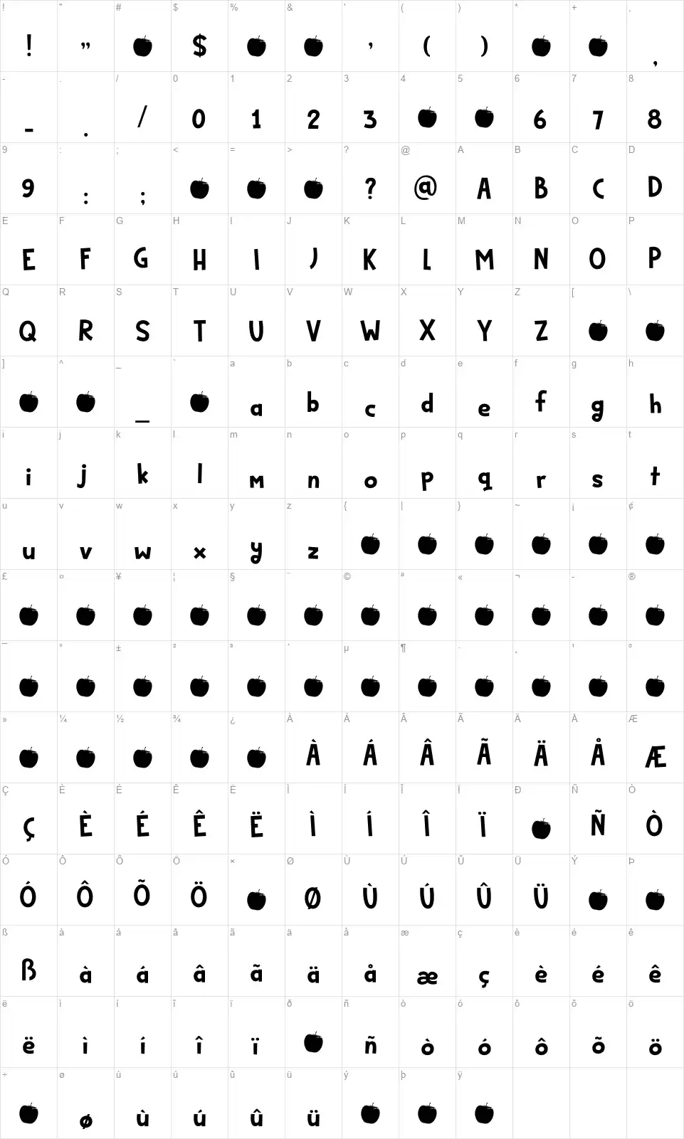 Bakeapplefont character map