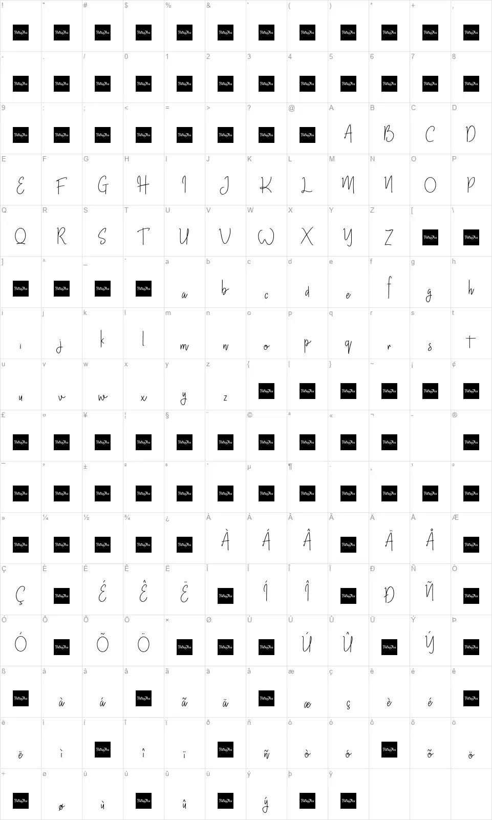 Banttanyfont character map