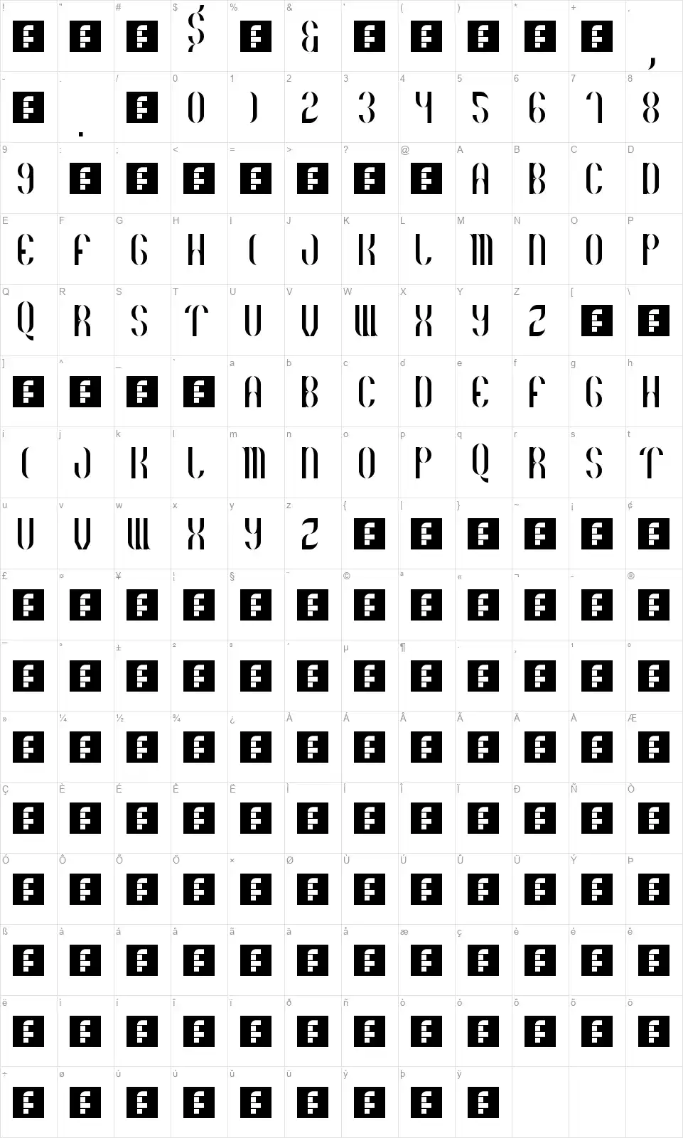 Basico 1983font character map