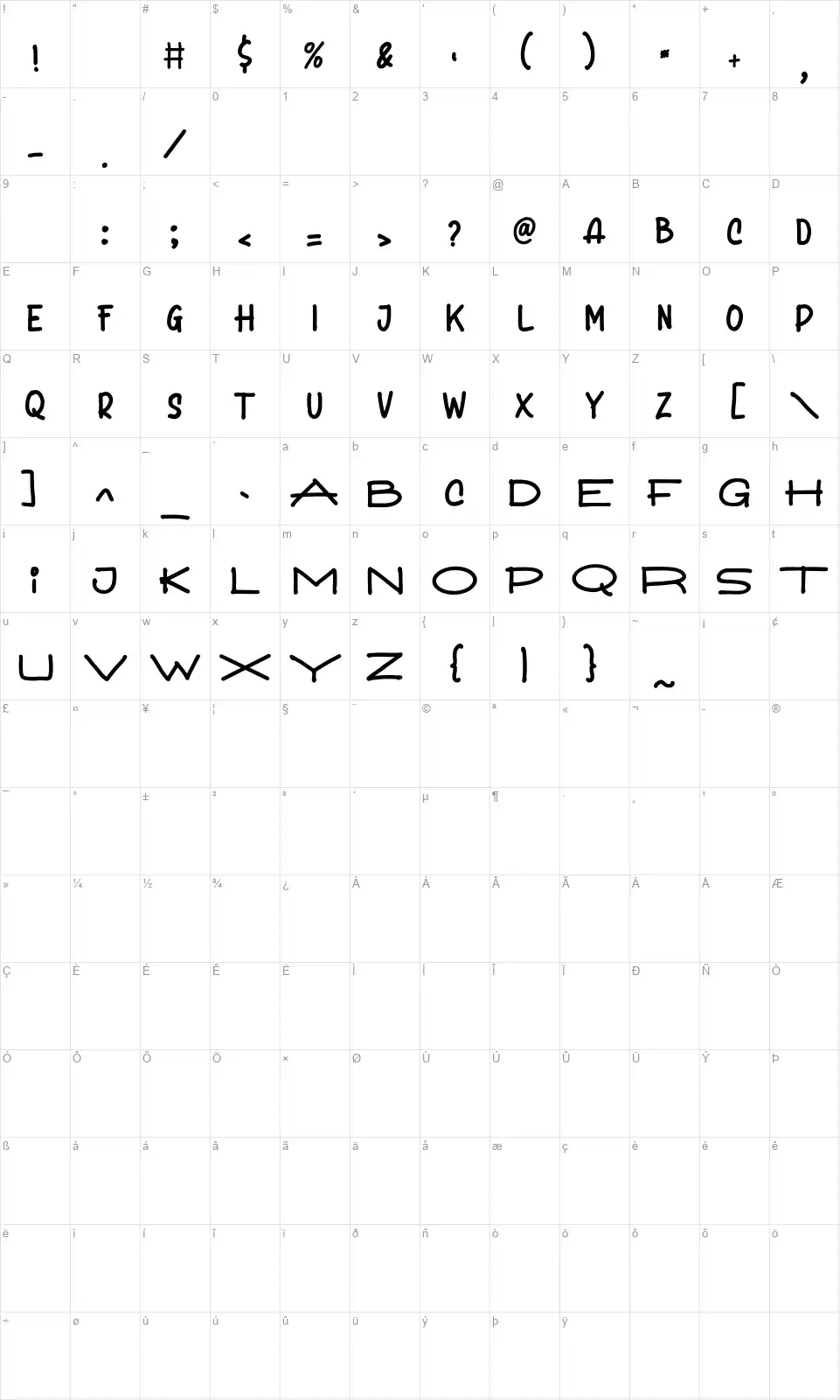 Be Seriousfont character map