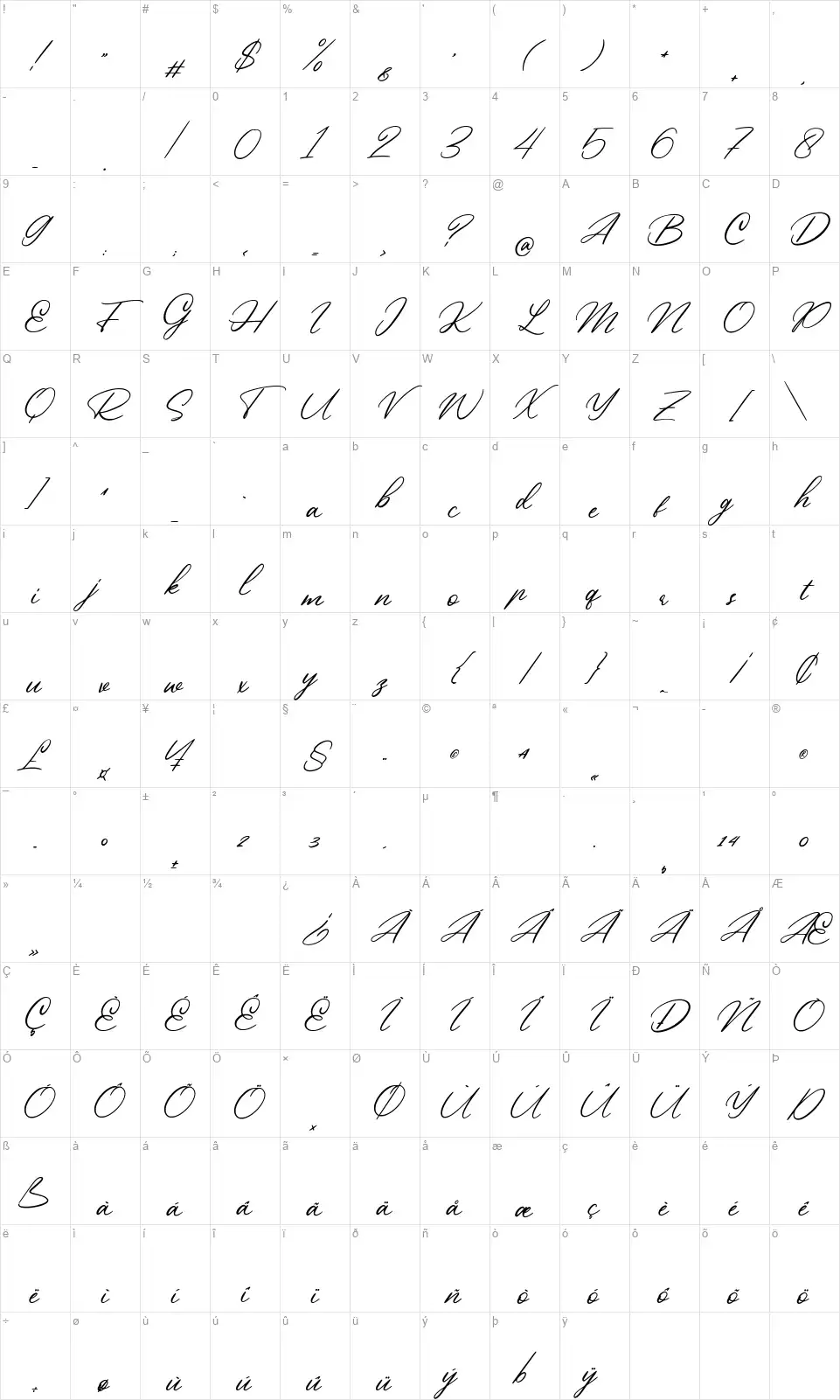 Beautiful Heartfont character map