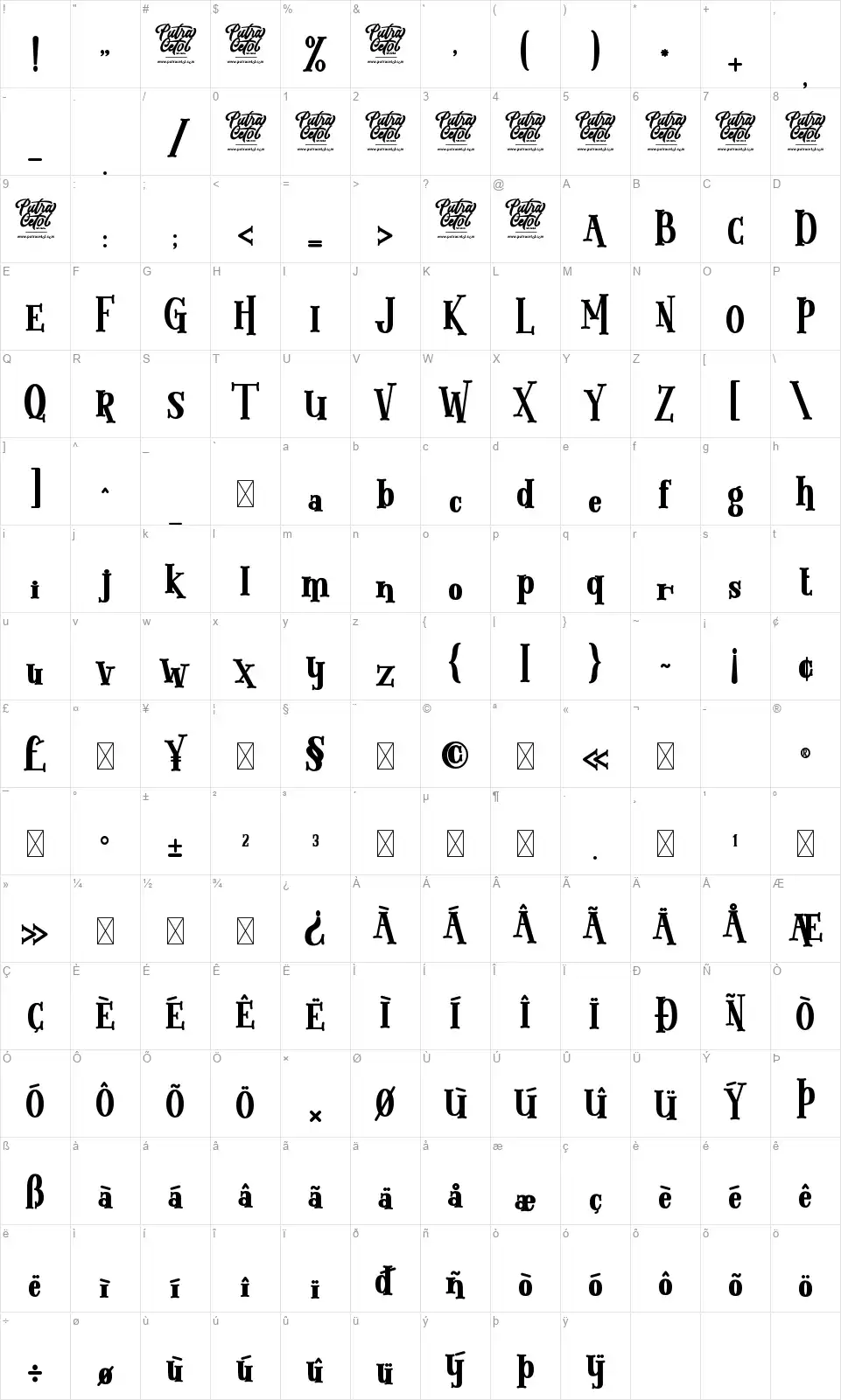 Beautiful Magicfont character map