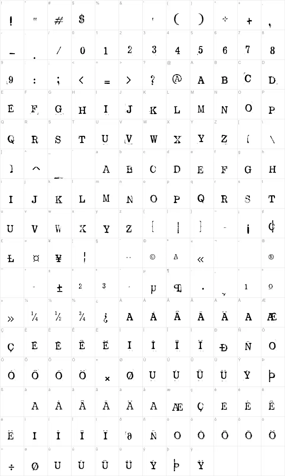 Bebetefont character map