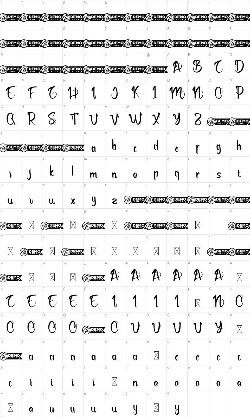 Belimbingfont character map