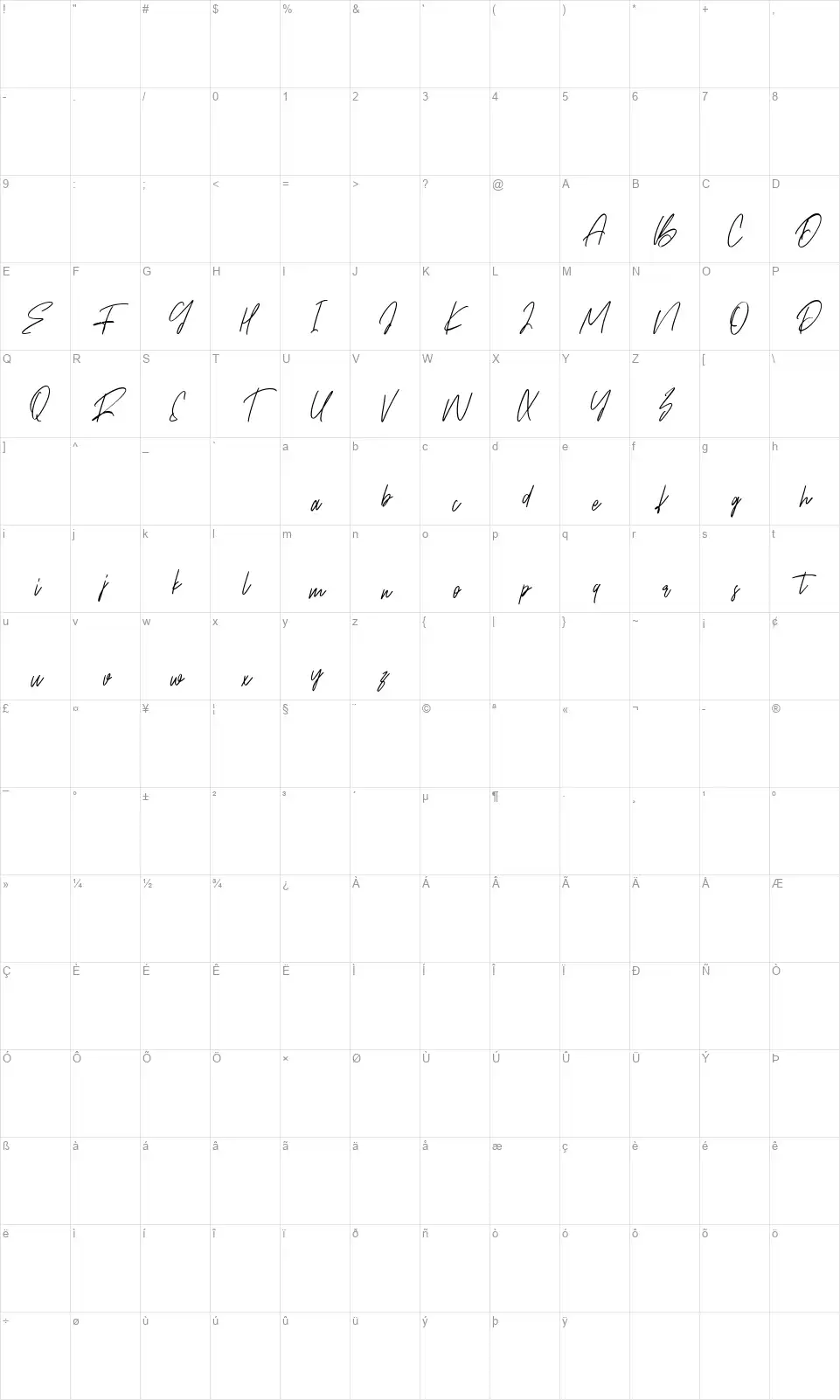 Bellmountsfont character map
