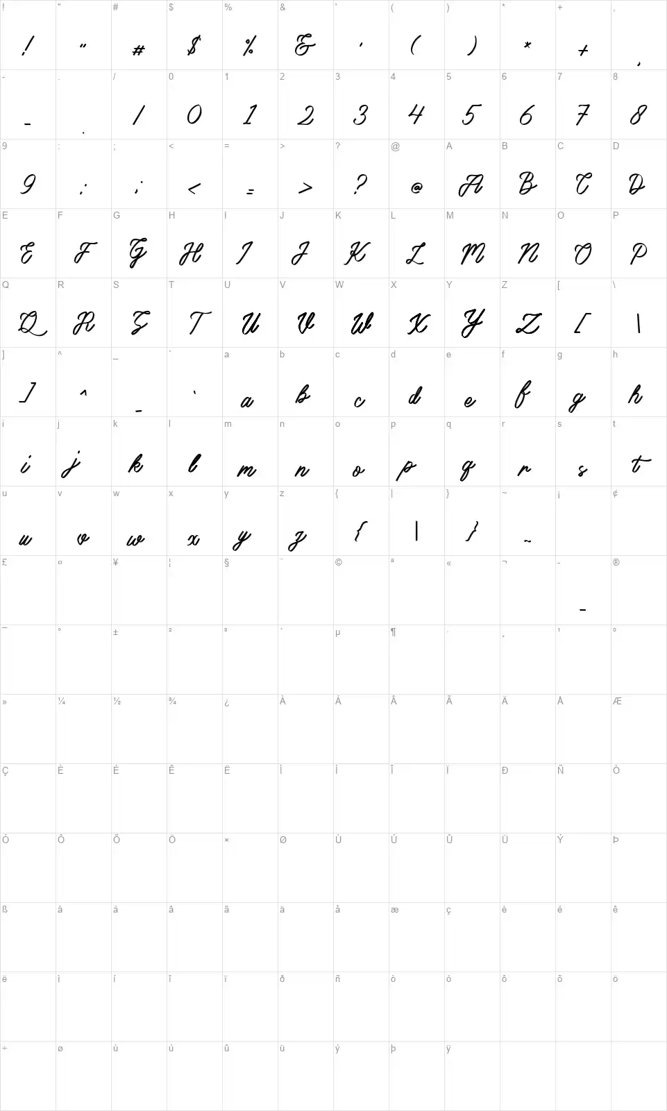 Bennington Glowfont character map