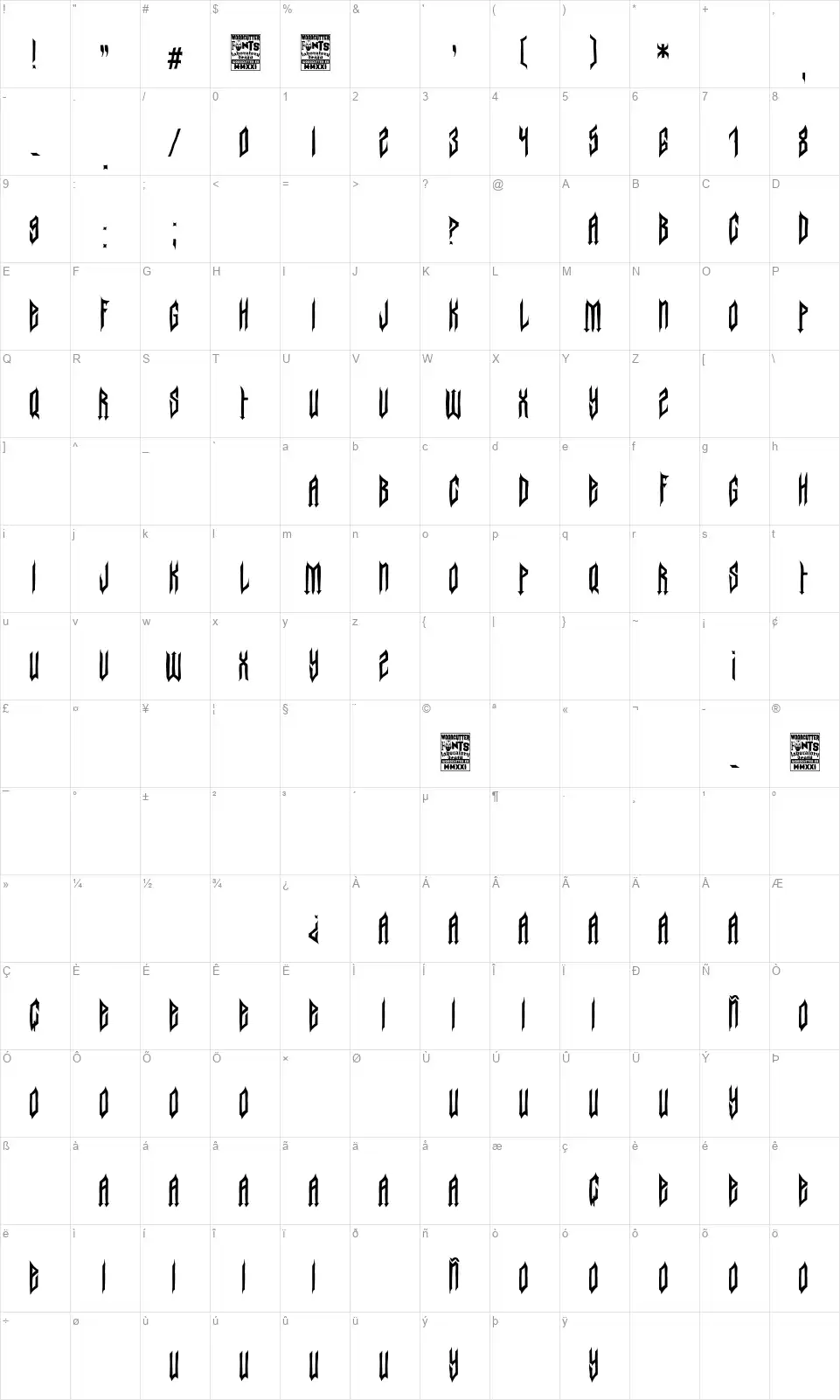Berlin Dark Partyfont character map