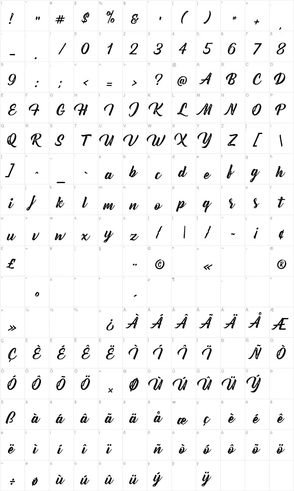 Bernadette Roughfont character map