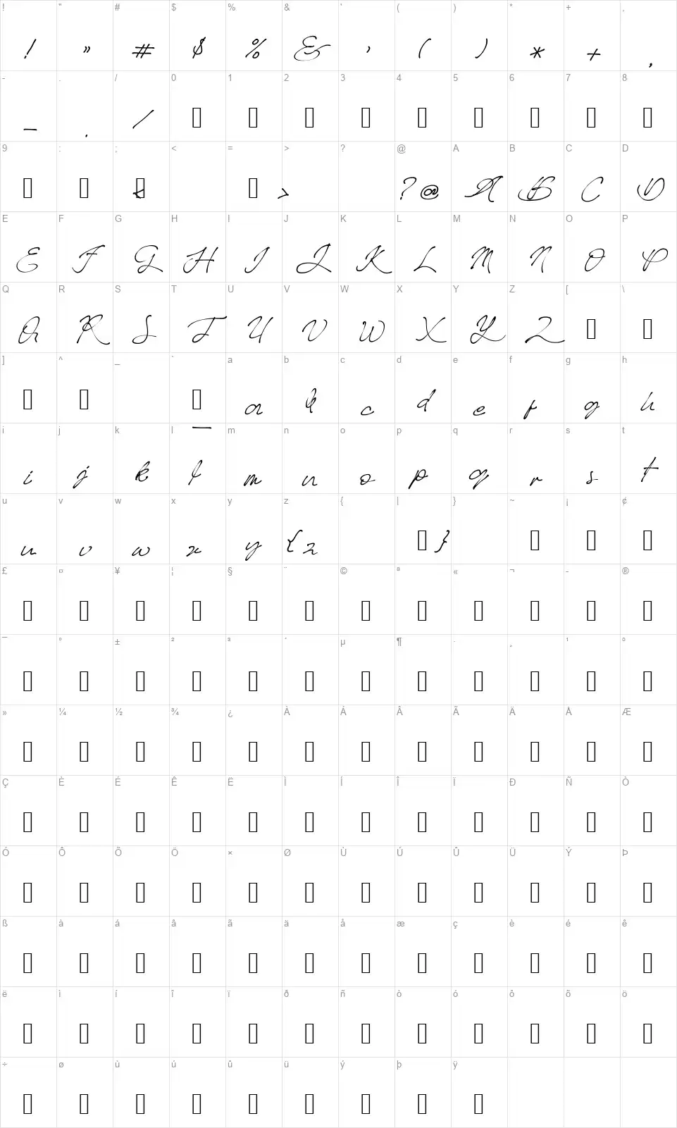 Better Regardsfont character map