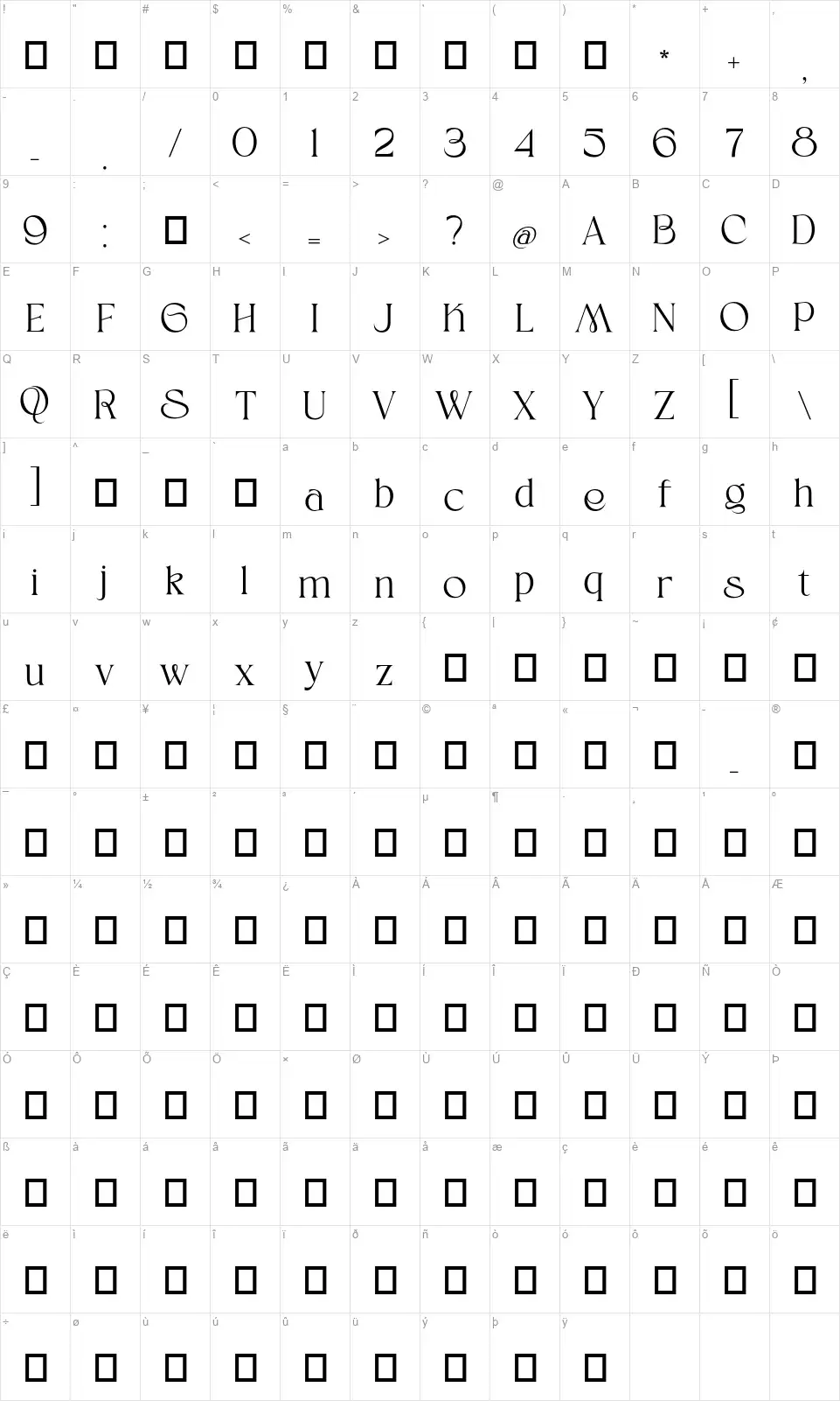 Beyline Table des caractères Beylinefont character map
