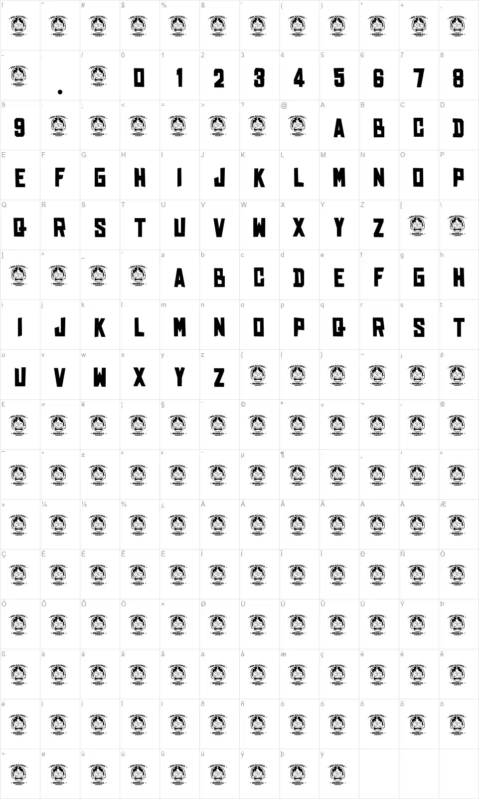 Bhineka Tunggal Ikafont character map