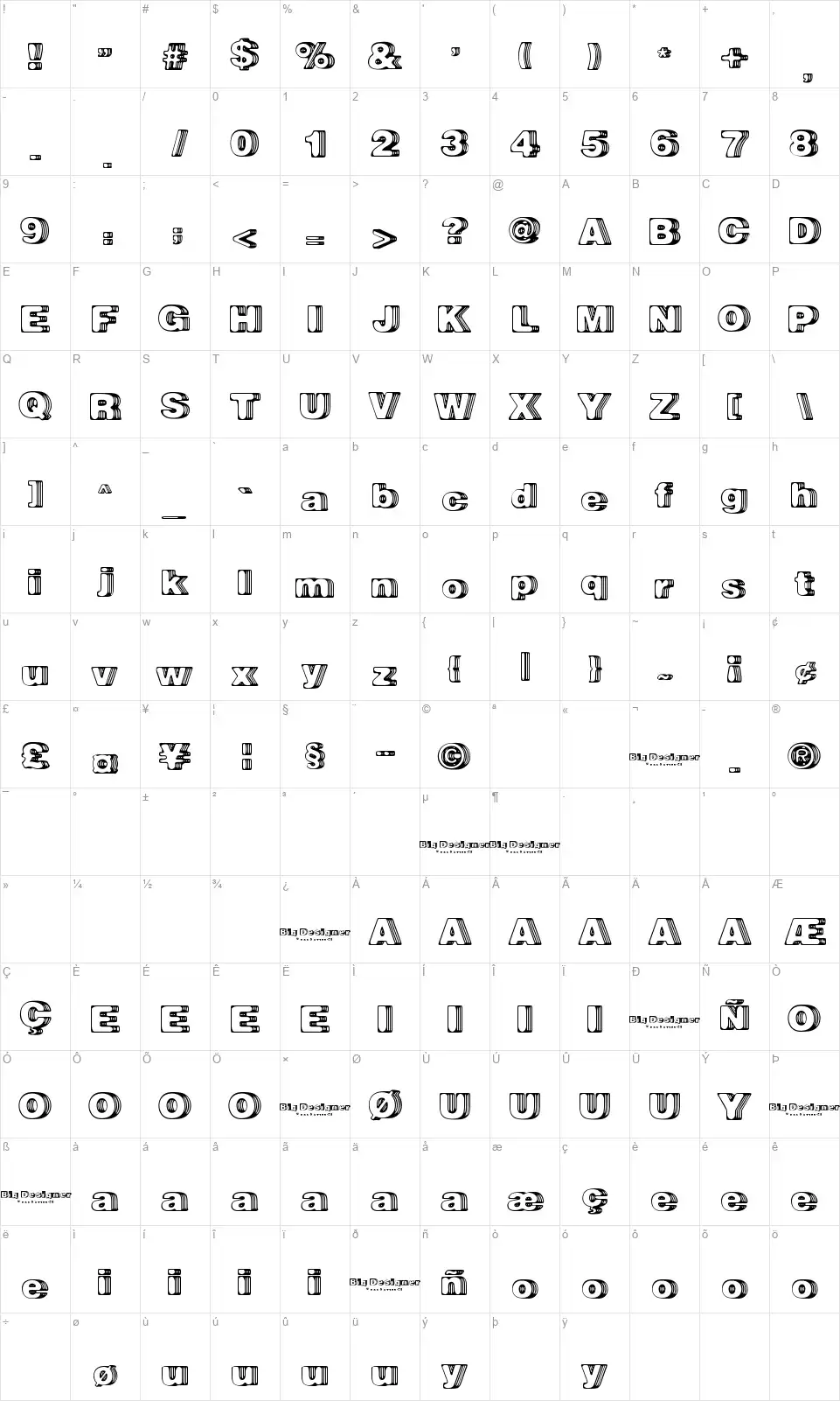 Big Designerfont character map