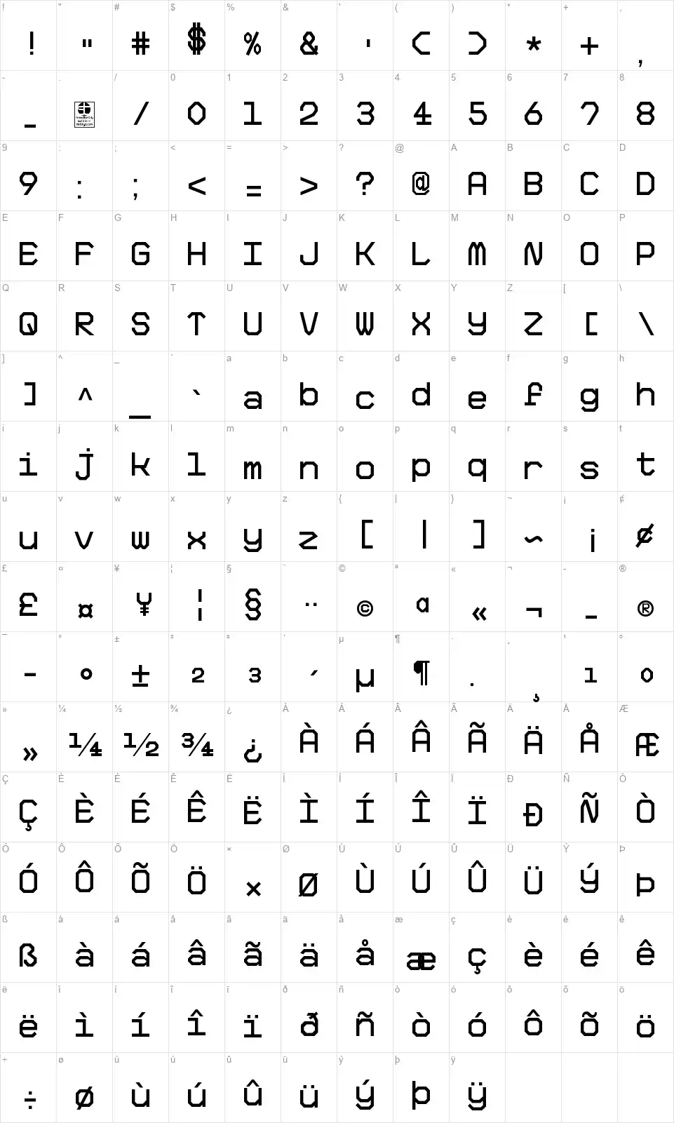 Big Pixelfont character map