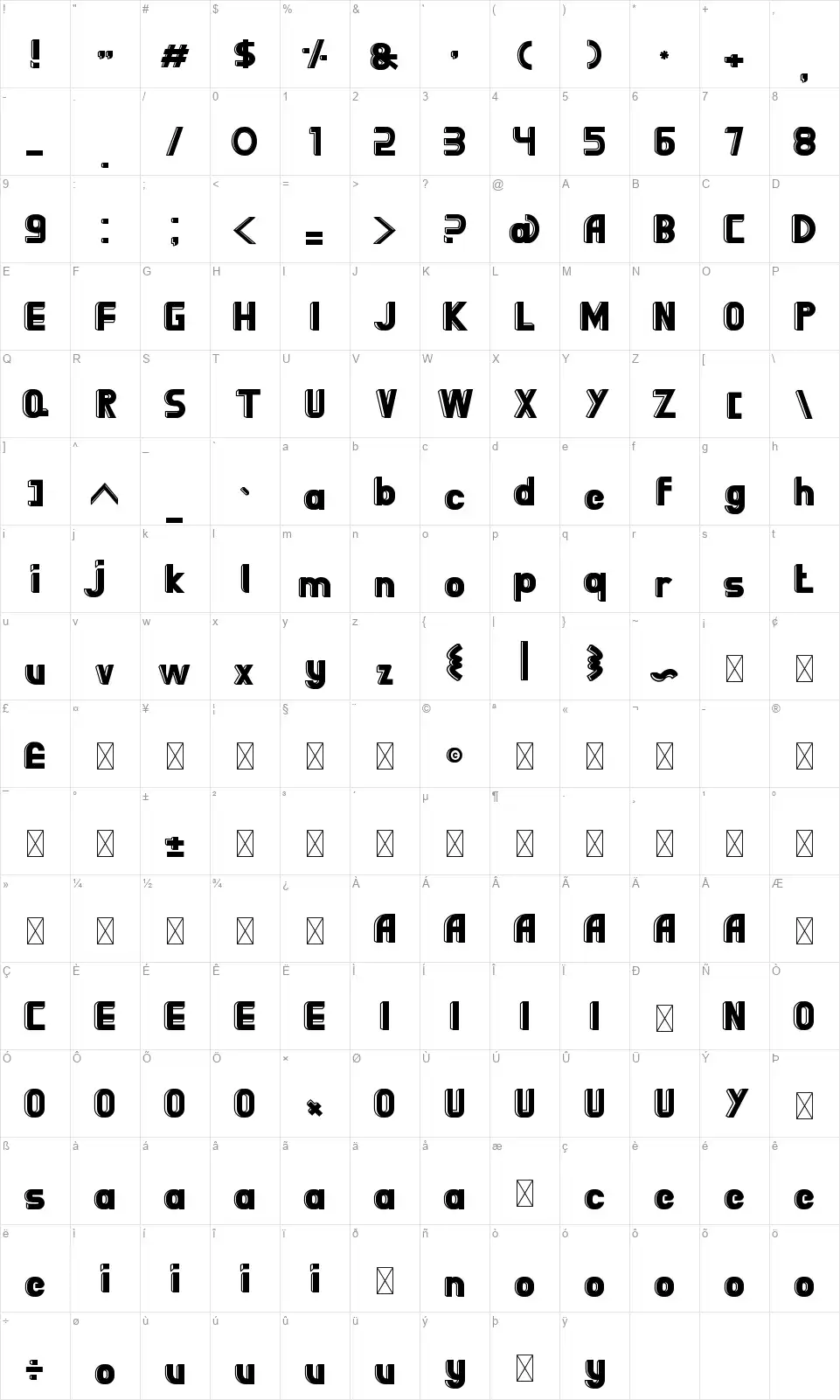Bigbobyfont character map