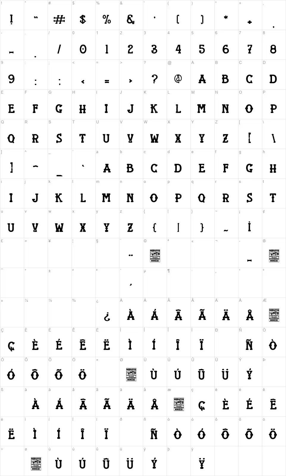 Bikers Churchfont character map