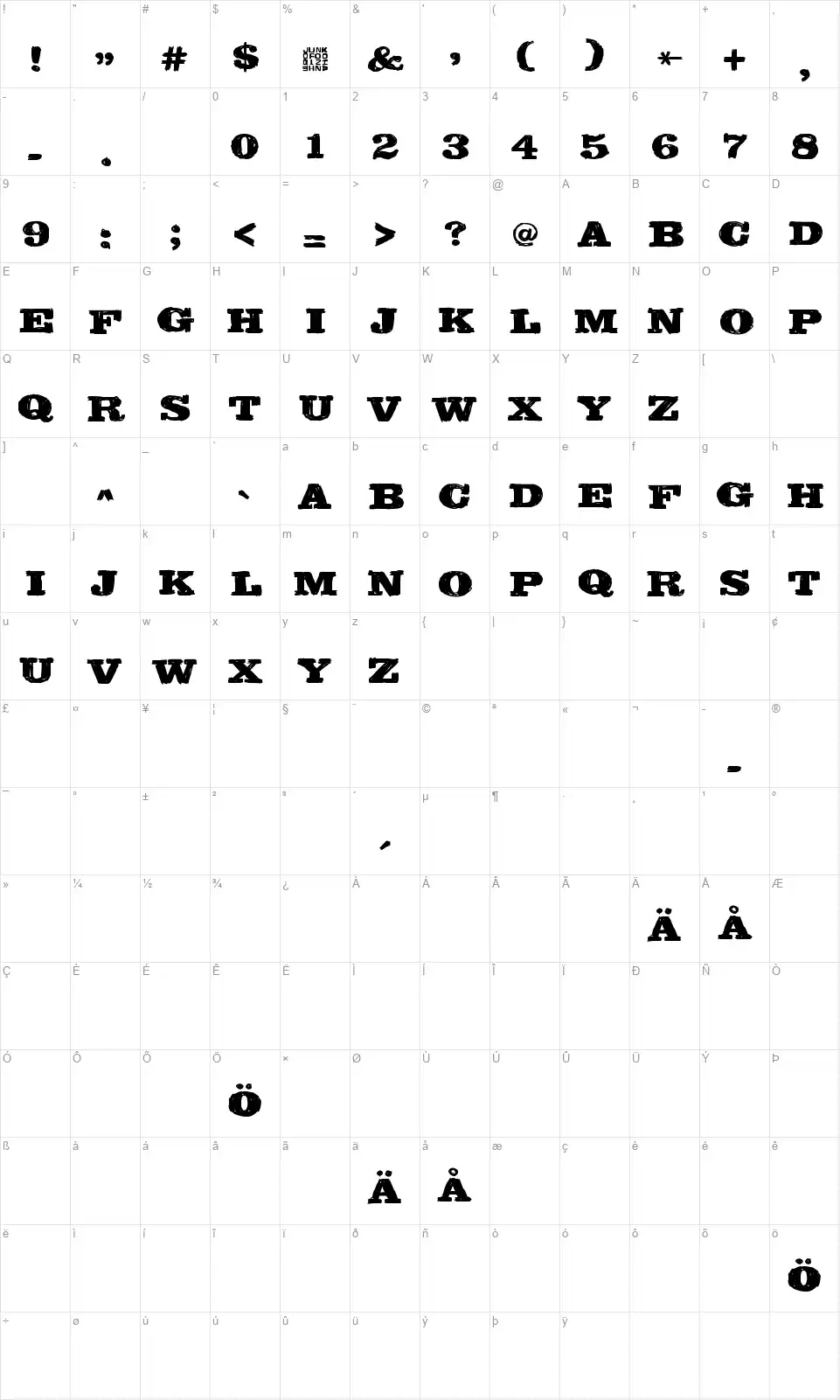 Bilbaofont character map