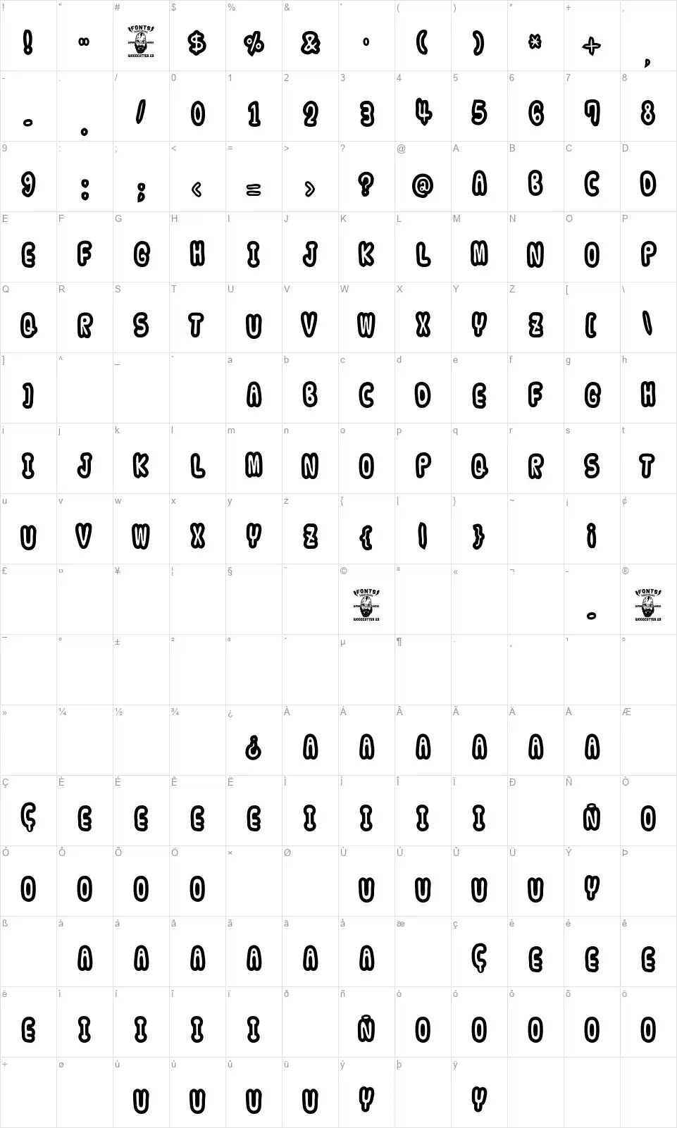 Billy The Bunnyfont character map