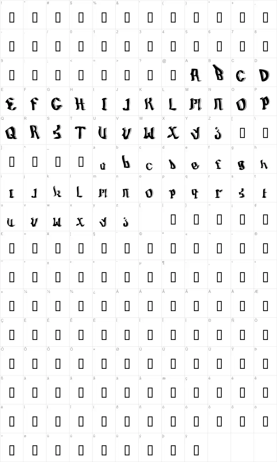 BillyBoyfont character map