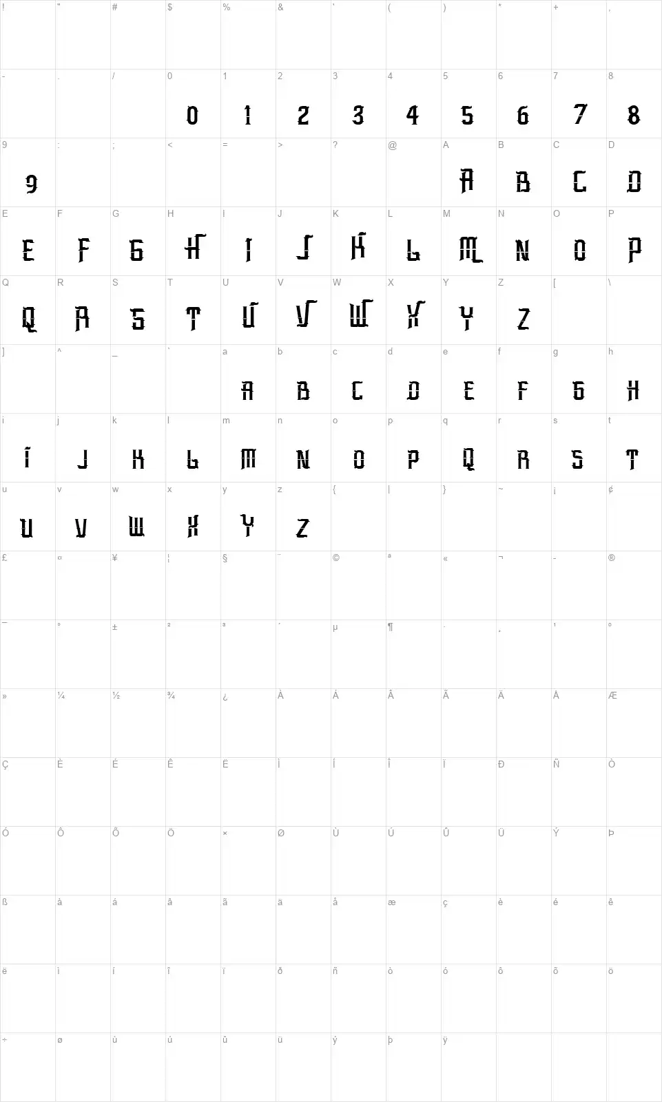 Bimanailsfont character map
