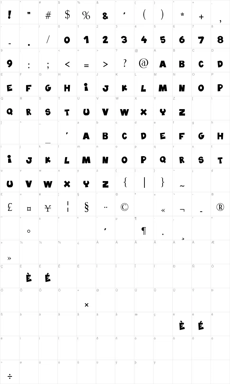BlablaHawkfont character map