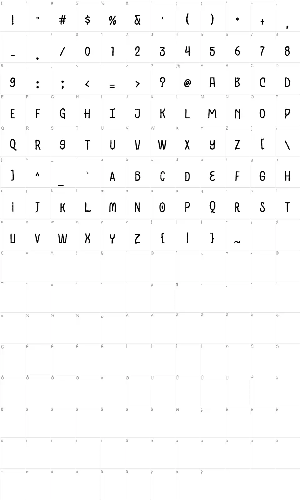 Black Groundsfont character map