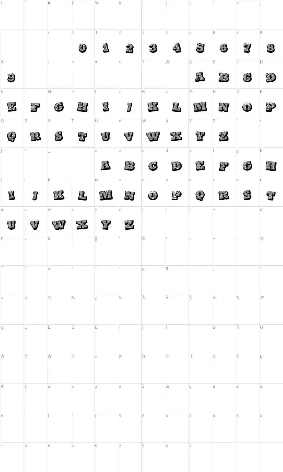 Black spiralfont character map