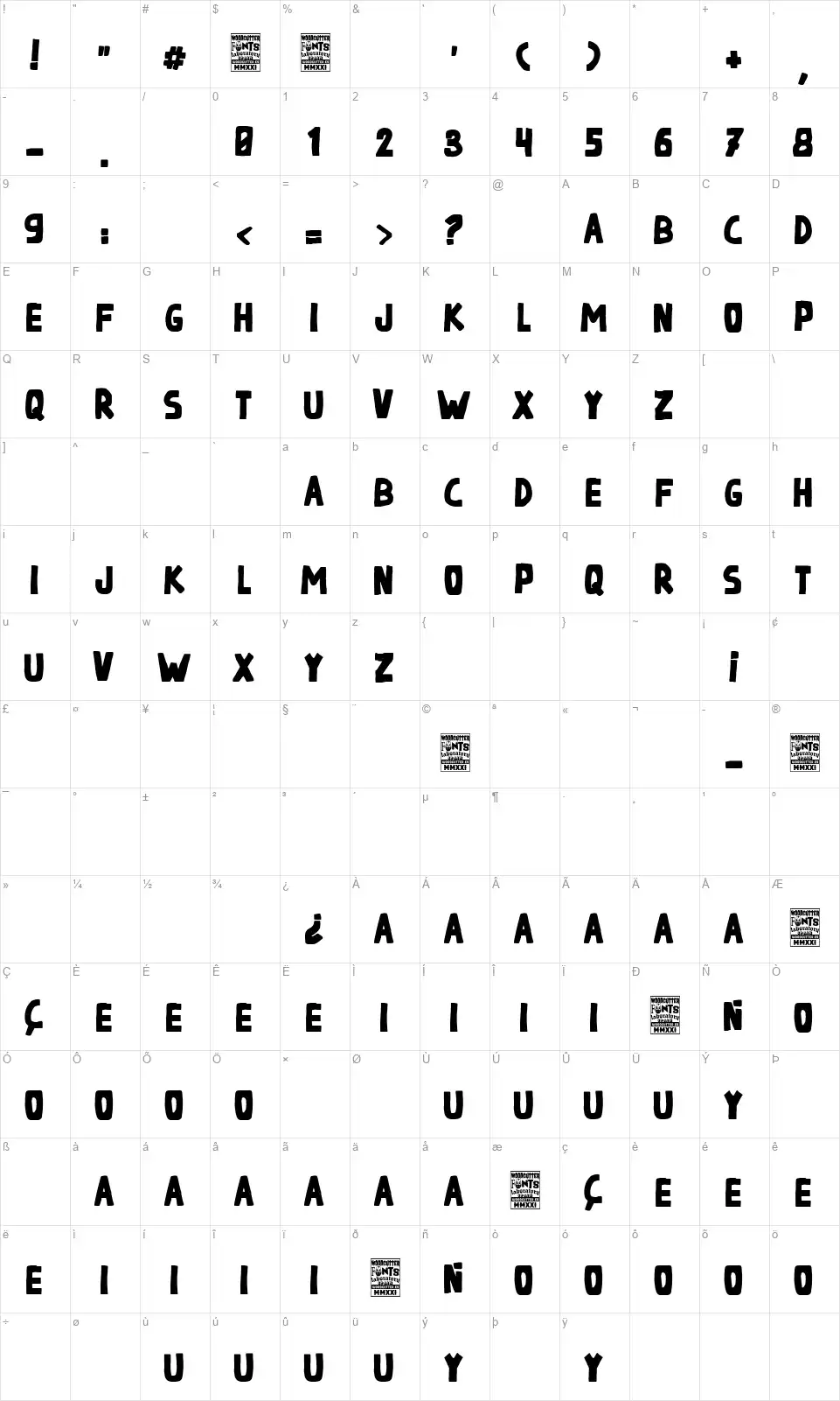 Black Week Boysfont character map