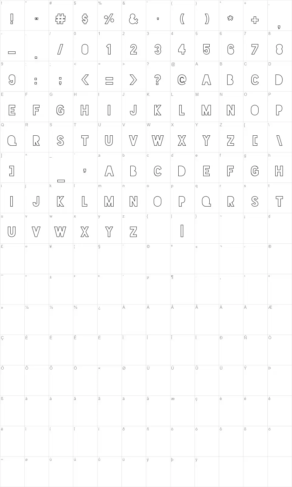 Blackout Sunrisefont character map