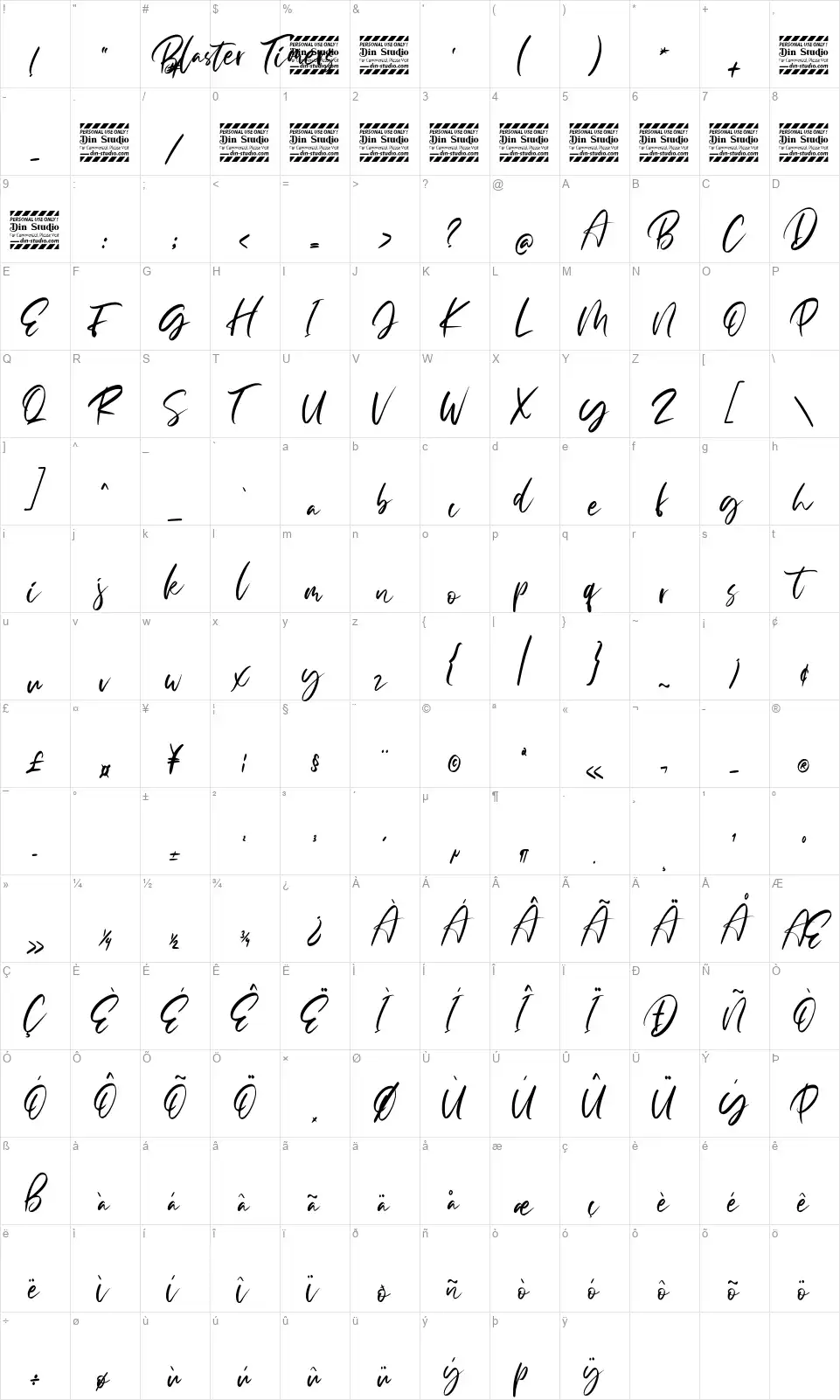 Blaster Timersfont character map