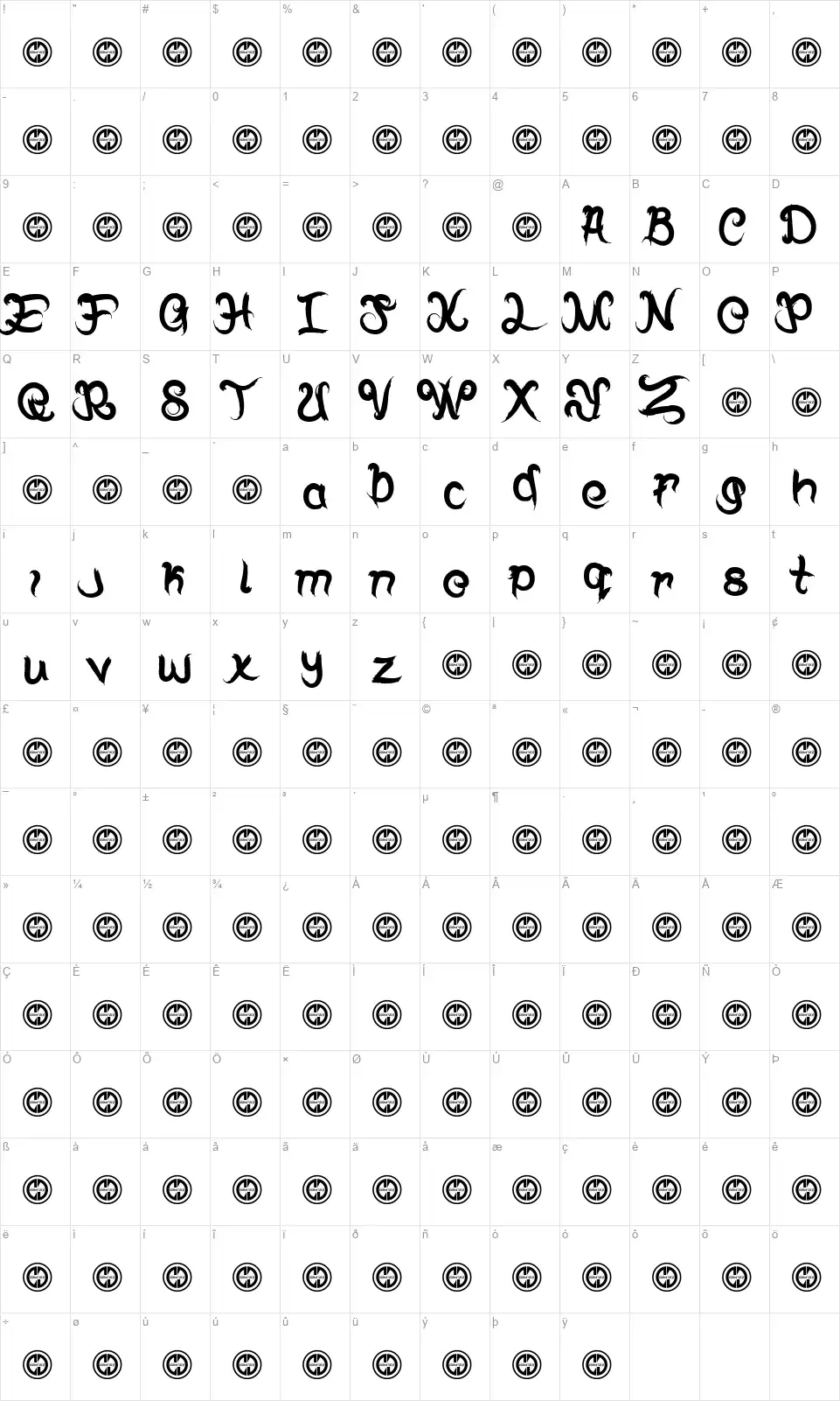 Bless The Gallingfont character map