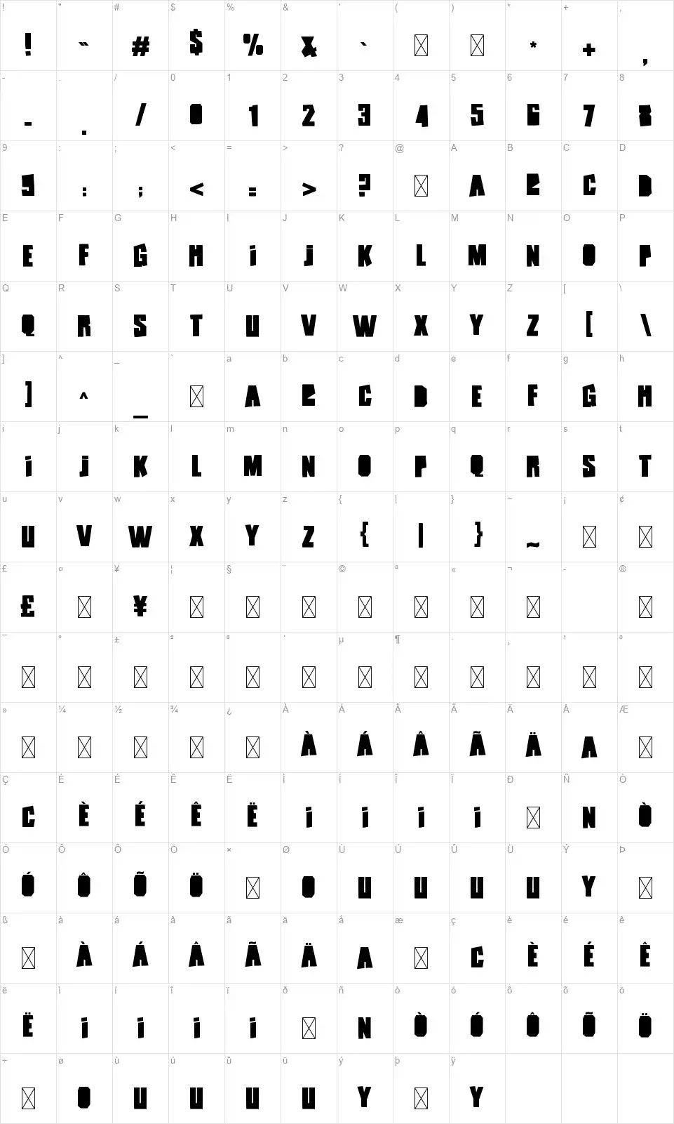 Blocky Notesfont character map