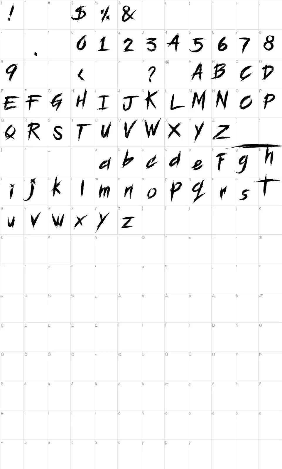 Blood Seekerfont character map