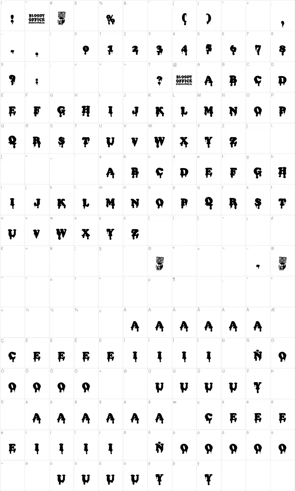 Bloody Officefont character map