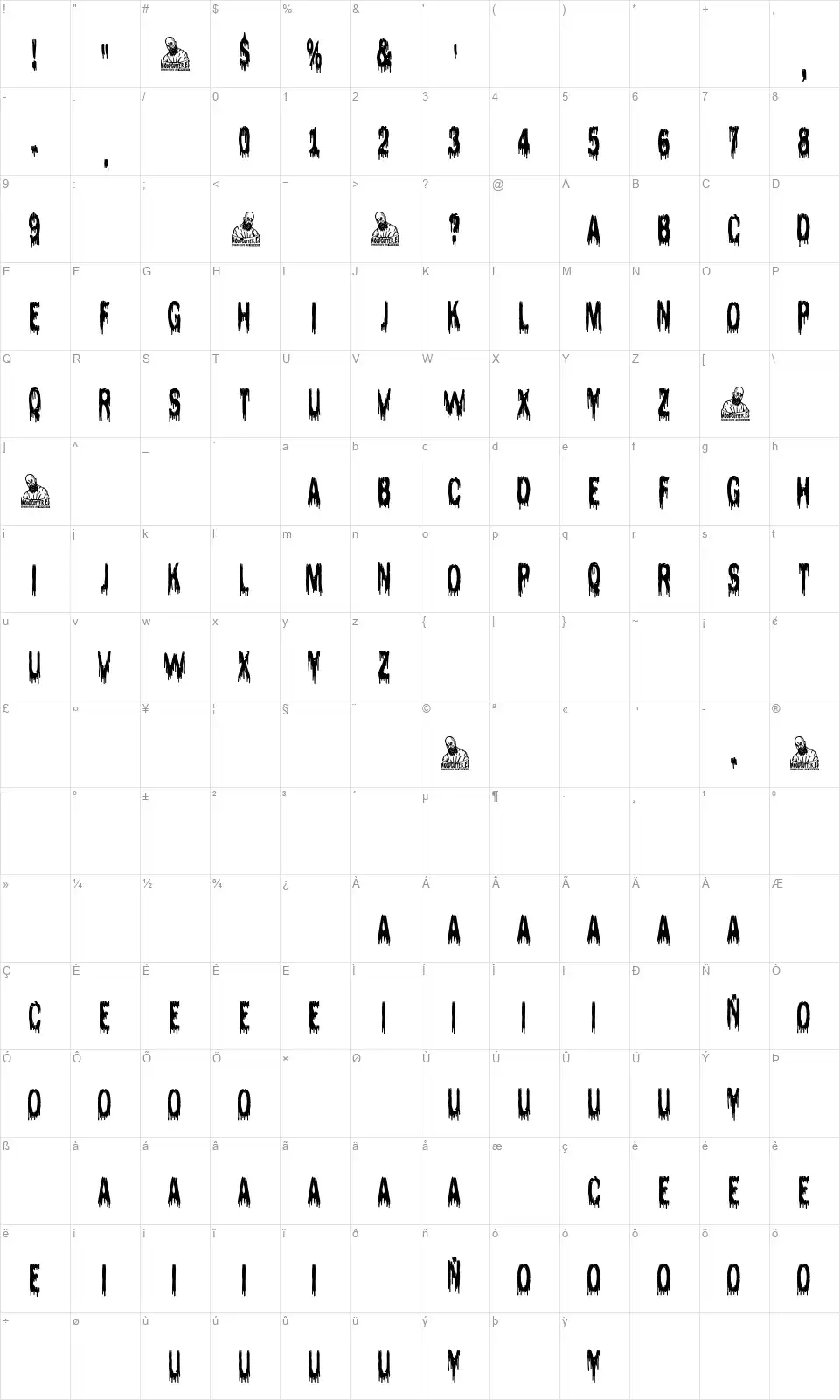 Bloody Sisters Night Clubfont character map