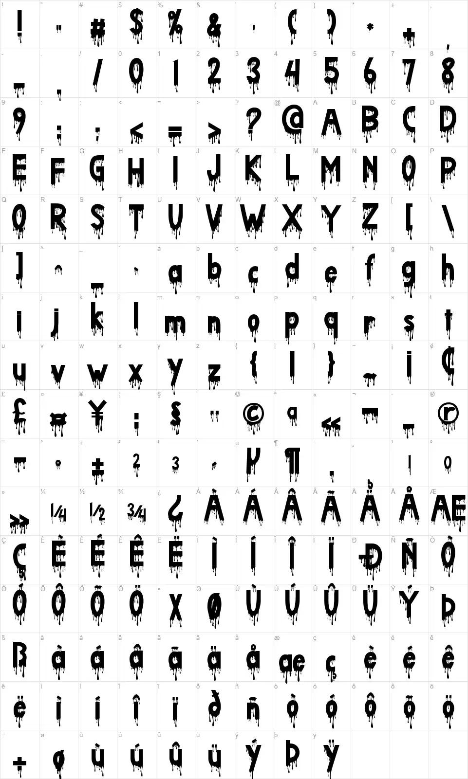 Bloody Terrorfont character map