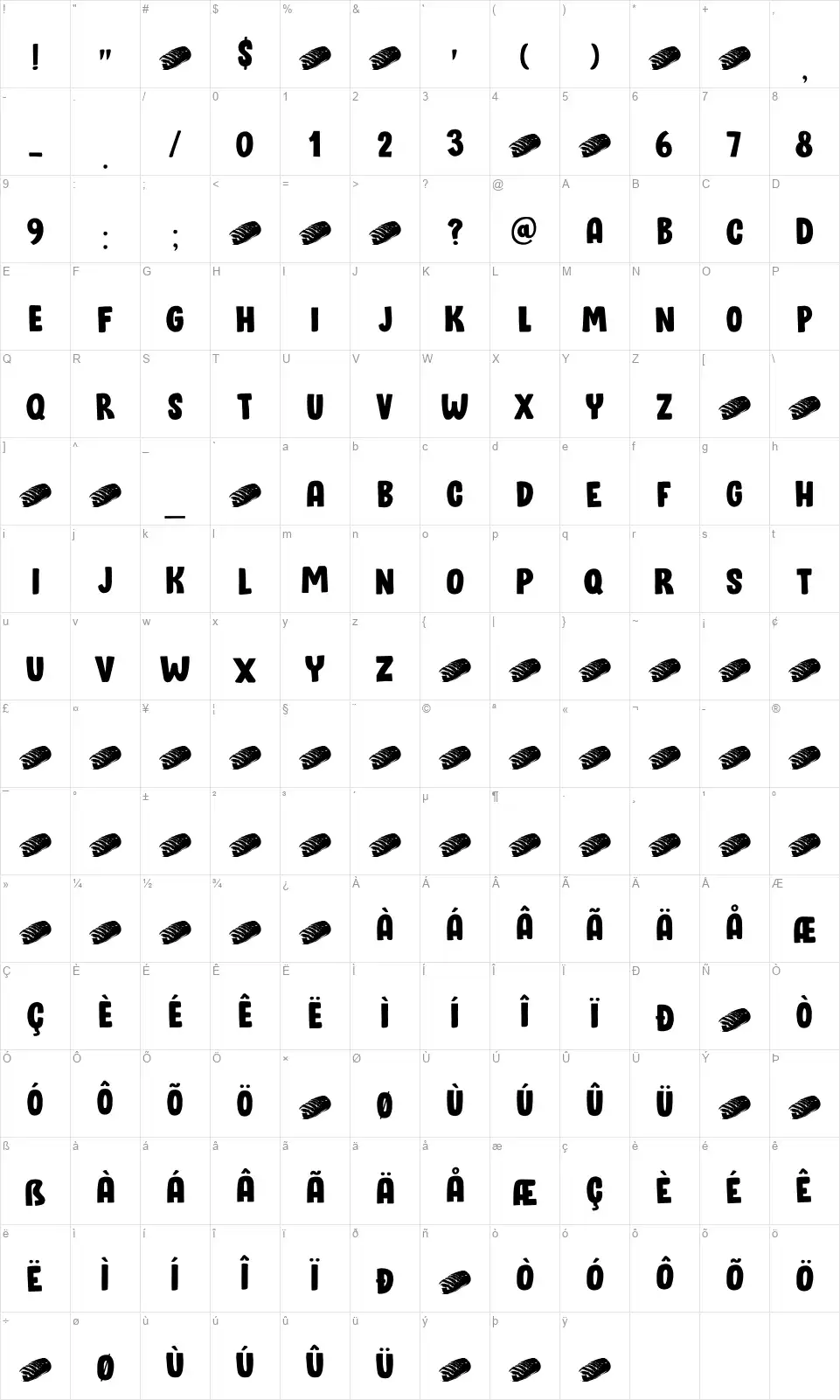 Bloomerfont character map