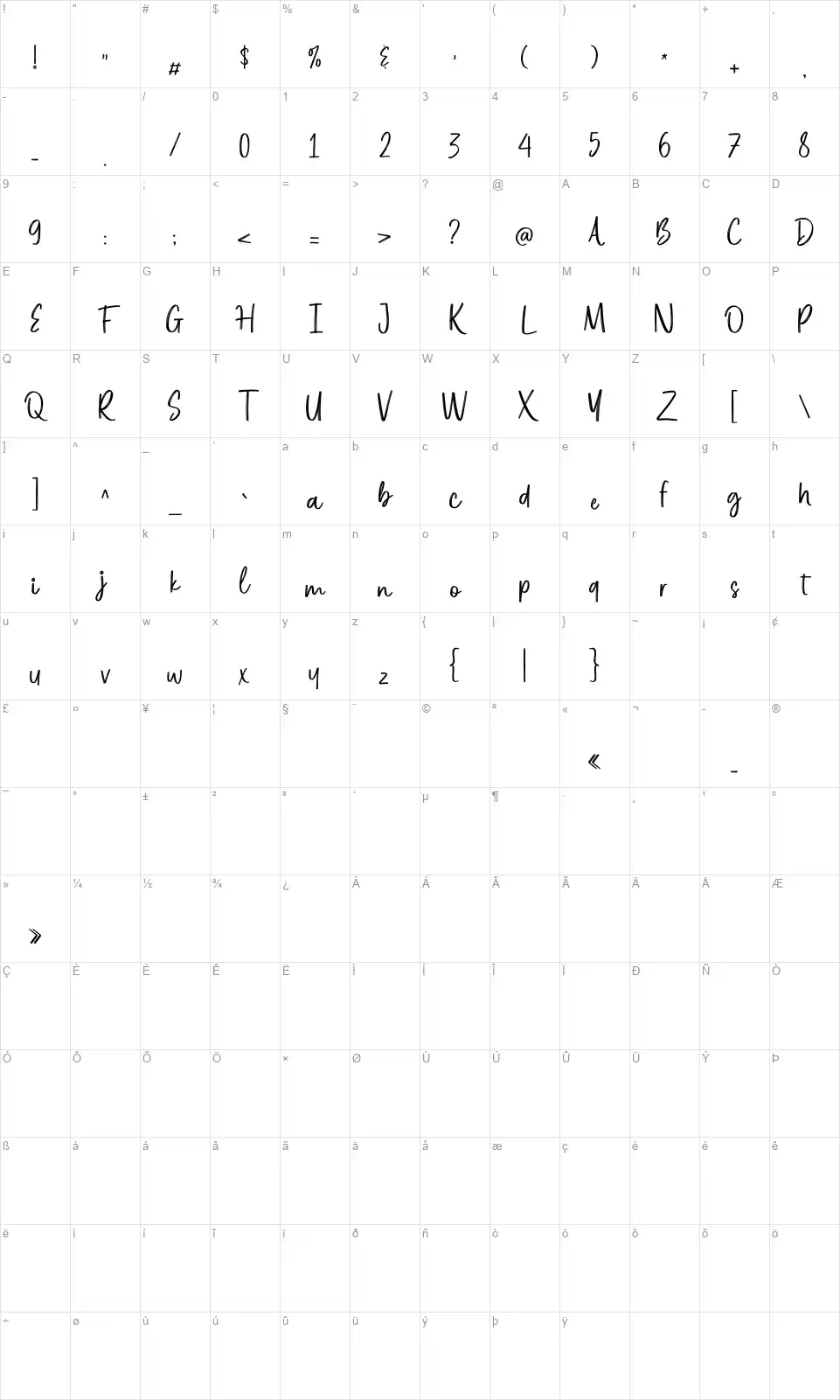 Blue Seasonfont character map