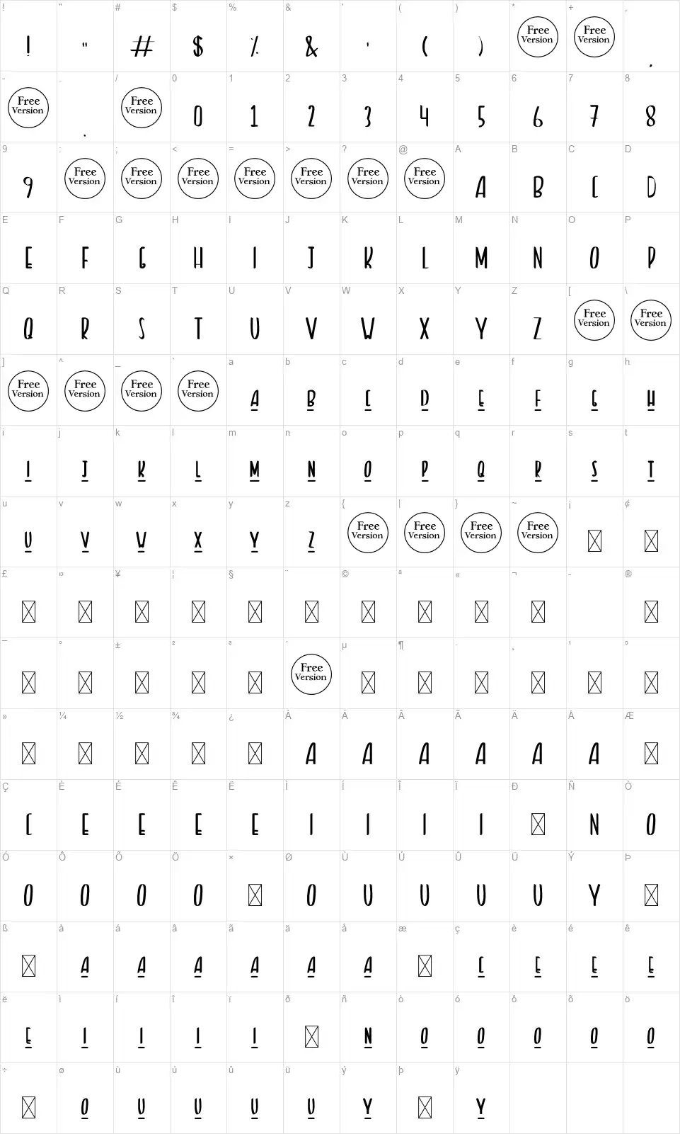 Blufftonfont character map