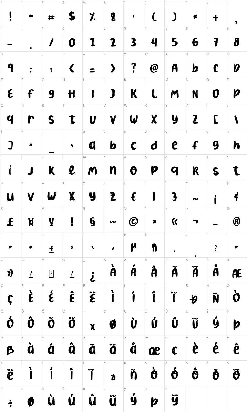Boldy Bohofont character map