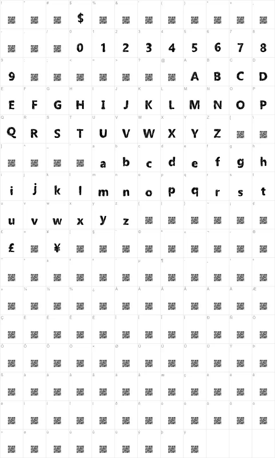 Bolt Lightfont character map