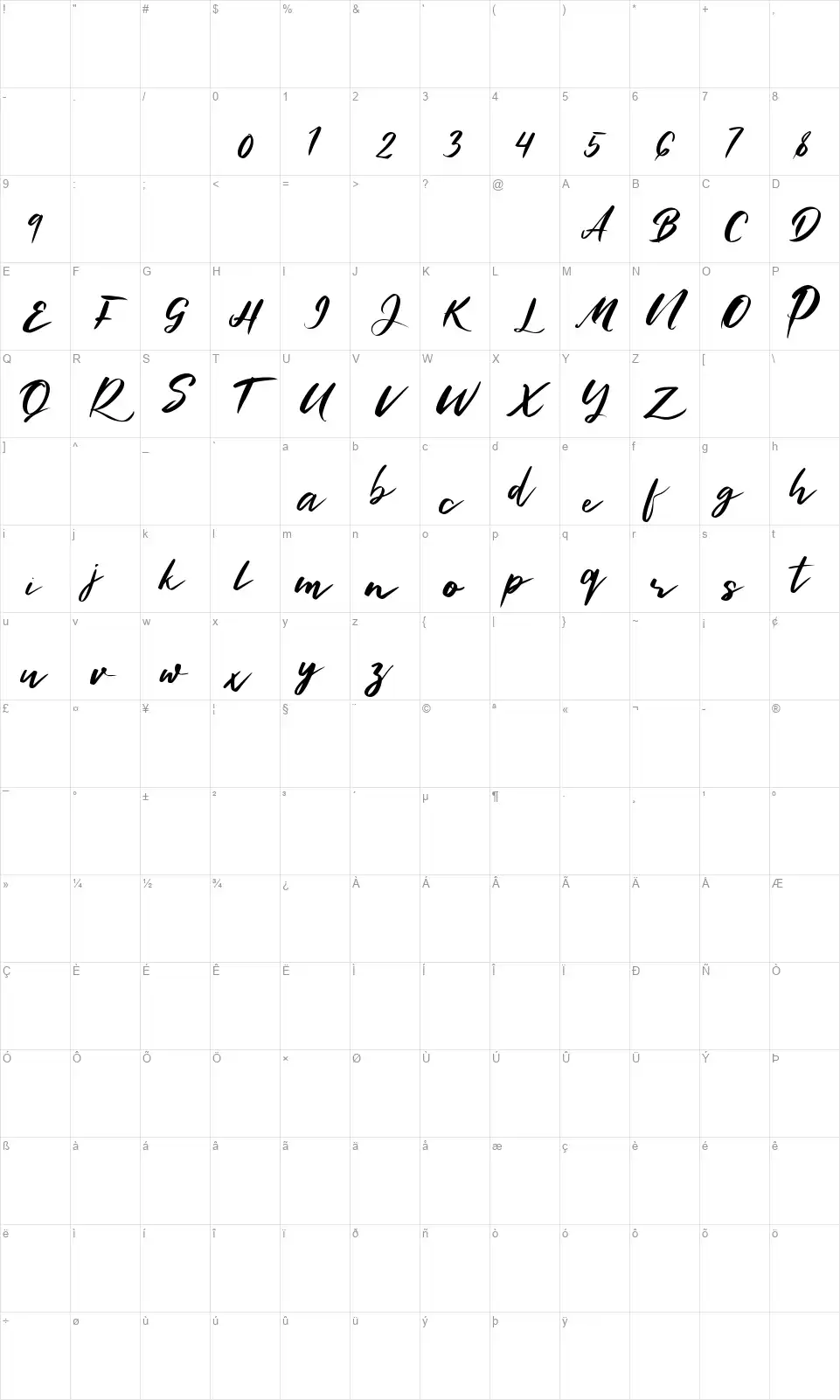 Bonjourfont character map