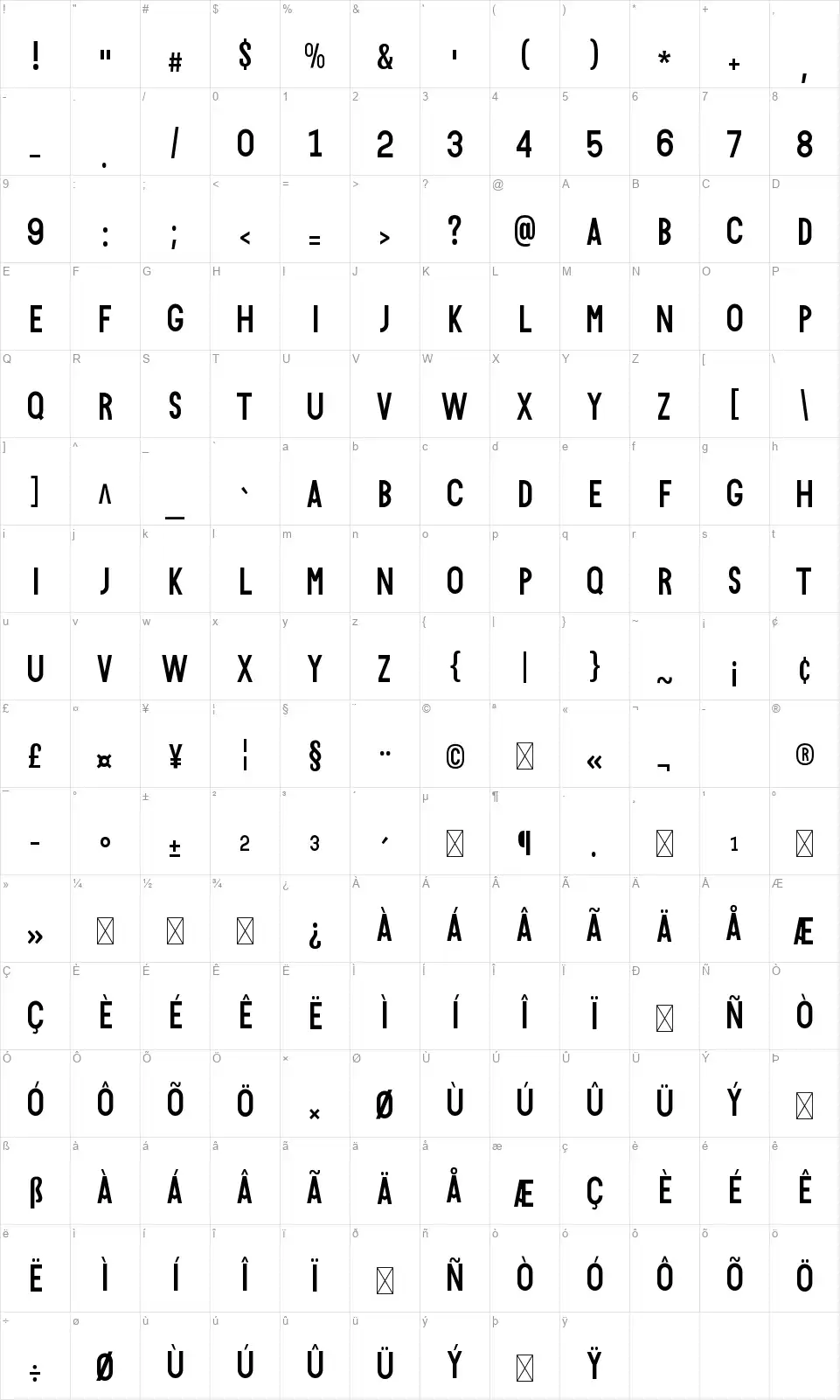 Bonjour De Jong Sansfont character map