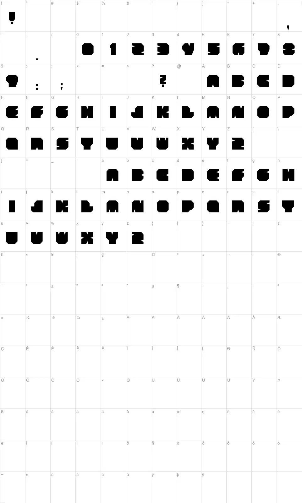 Boodas.de | Subtractfont character map